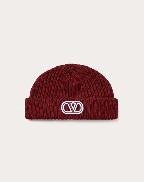Valentino Garavani - Vlogo Signature Wool Beanie - Maroon - Man - Hats And Gloves