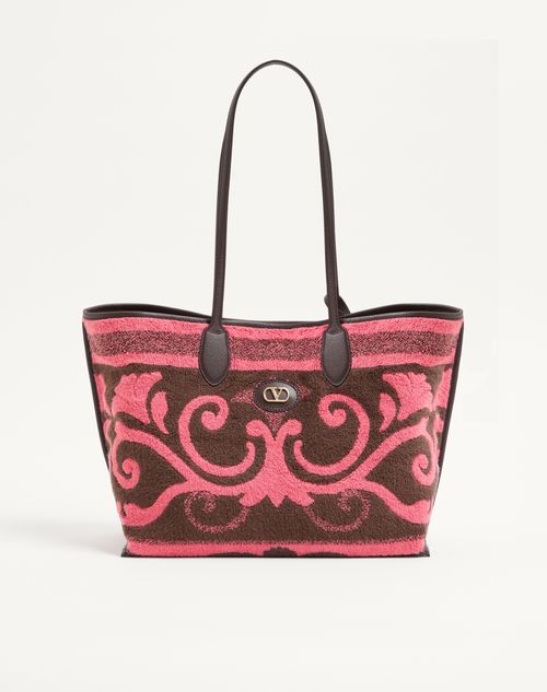 Valentino Garavani - Valentino Garavani Medium Einkaufstasche Aus Frottee - Koral/schokolade - Frau - Shopper Taschen