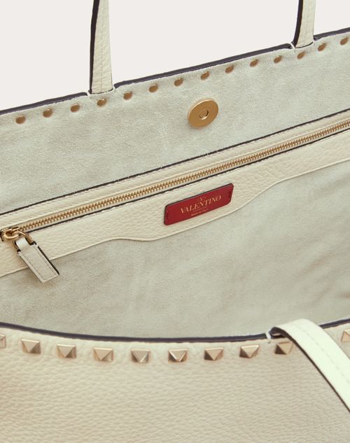 Rockstud Small Leather Tote Bag in Beige - Valentino Garavani