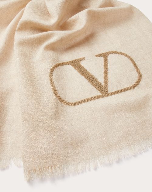 Valentino Garavani - Châle Vlogo Signature En Cachemire Et Soie Avec Logo En Lurex - Beige - Femme - Shelf - Soft Scarves