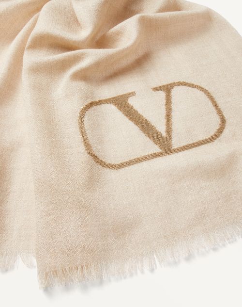 Valentino Garavani - Chal De Cachemira Y Seda Con El Vlogo Signature Bordado En Lurex - Crema - Mujer - Accesorios Suaves