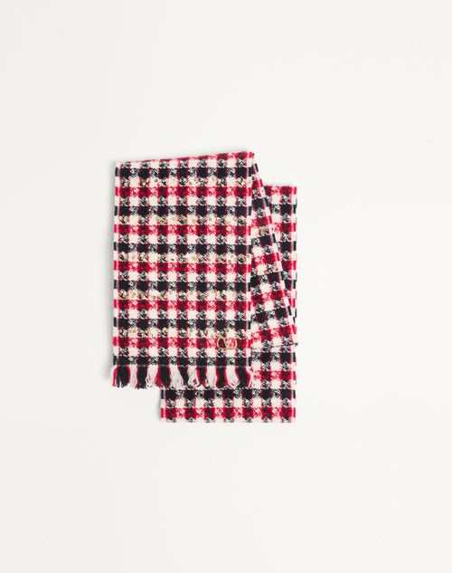 Valentino Garavani - Vlogo Signature Scarf In Wool, Cashmere And Lurex - Navy/ Red - Woman - Soft Accessories