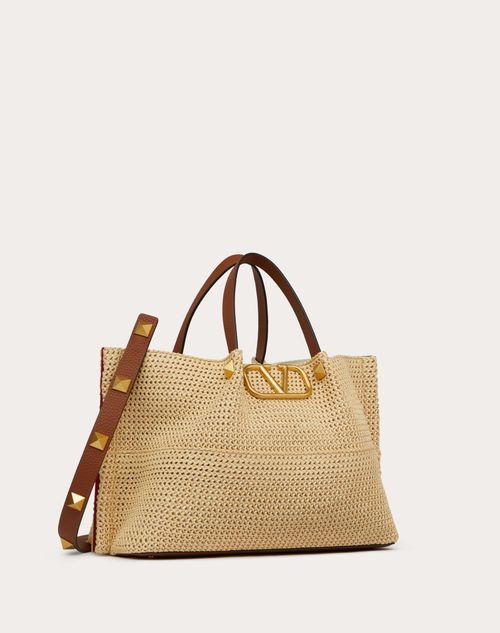 Valentino Garavani - Medium Straw Summer Tote - Saddle Brown/natural/rouge Pur - Woman - Totes