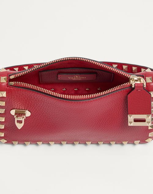 Valentino Garavani - Small Rockstud Grainy Calfskin Crossbody Bag - Rosso Valentino - Woman - Bags
