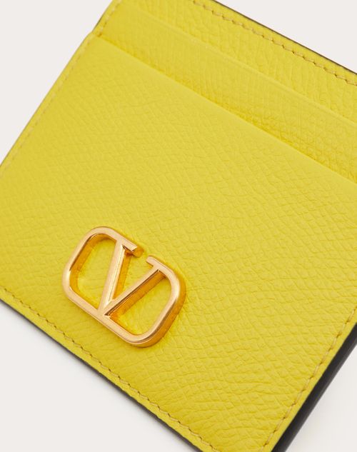 Valentino Garavani - Tarjetero Vlogo Signature De Piel De Becerro Granulada - Cedar Yellow - Mujer - Carteras Y Pequeña Marroquinería