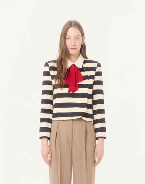 Valentino - Maxi Barré Cotton Satin Jacket - Vanilla/black/paris - Woman - Jackets And Blazers