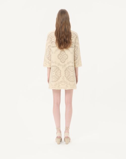 Valentino - Short Dress In Floral Stamp Blanket - Ecru/silver - Woman - Dresses