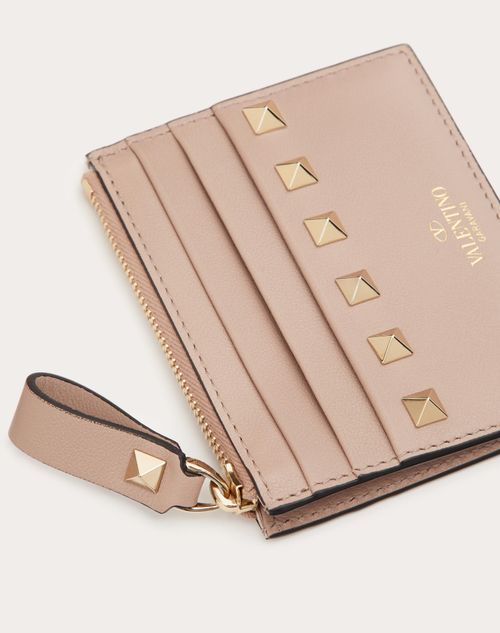 ROCKSTUD CALFSKIN CARDHOLDER WITH ZIPPER