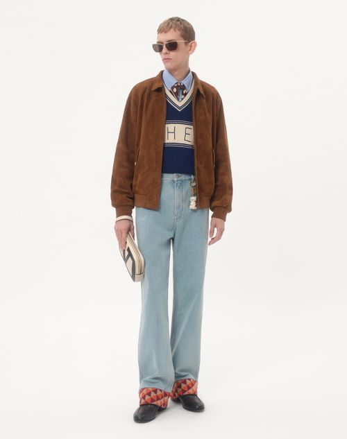 Valentino - Wool And Cotton Sweater With Chez Valentino Jacquard Pattern - Blue/butter - Man - Knitwear