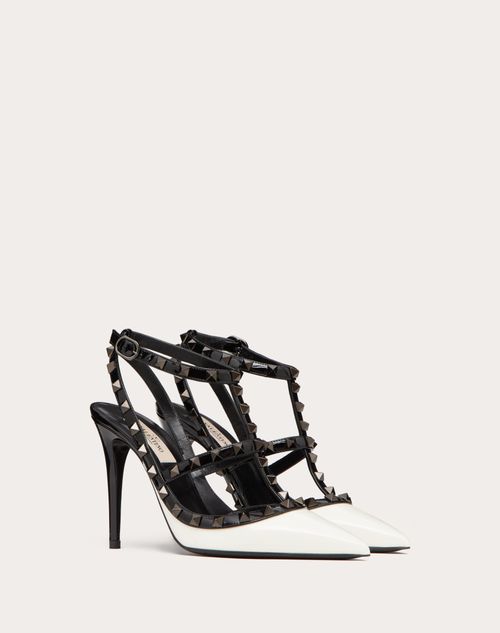 Valentino Garavani - Rockstud Two-tone Patent Leather Pump With Matching Straps And Studs 100mm
 - Black/ivory - Woman - Woman Sale