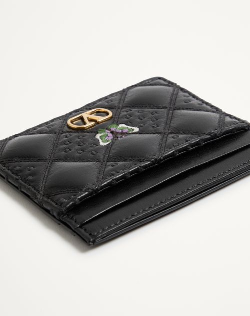Valentino Garavani - Valentino Garavani Flutterby Cardholder In Shiny Nappa Leather With Butterfly Embroidery - Black - Woman - Accessories
