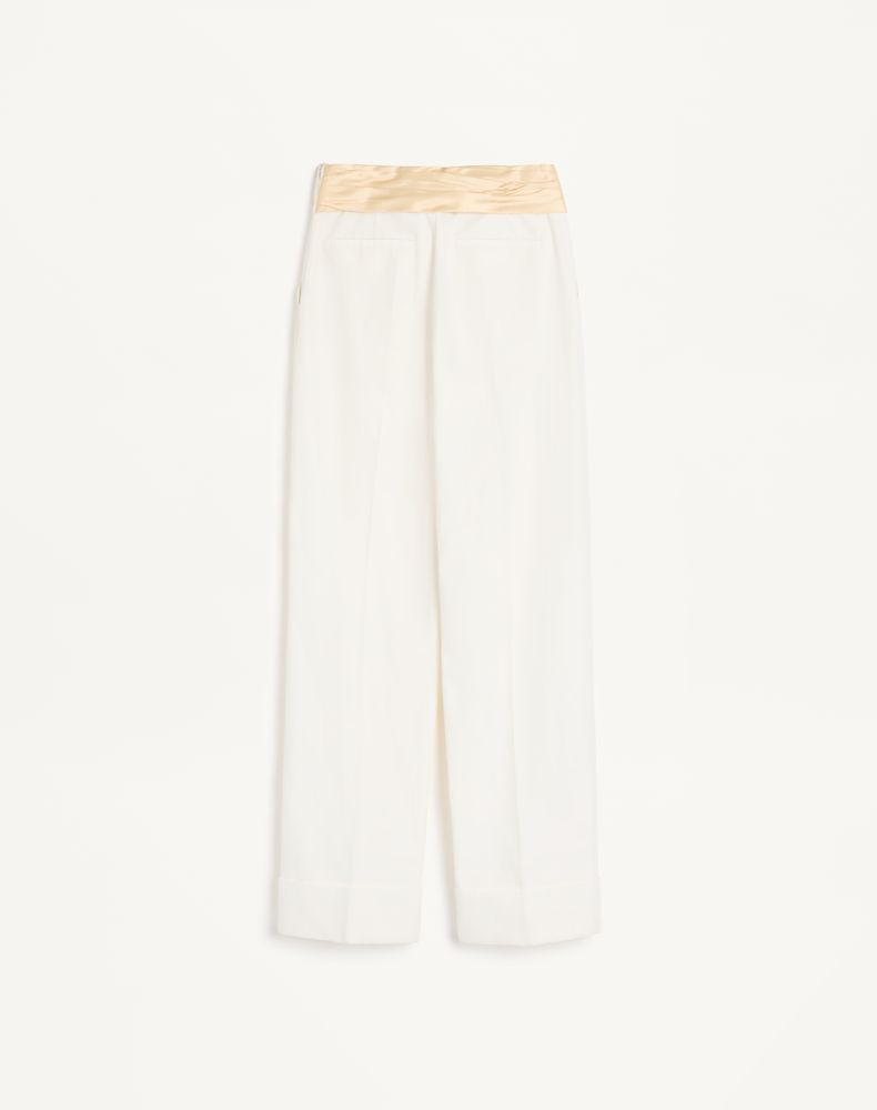 Valentino Diagonal Cotton Linen Trousers Woman Ivory 44