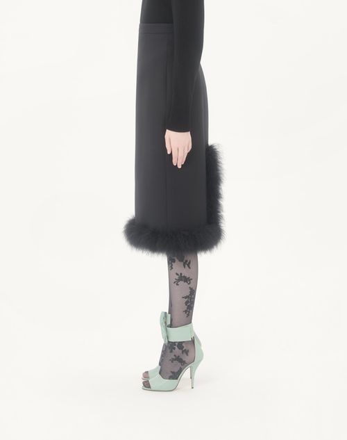 Valentino - Crepe Couture Rock Mit Federn - Schwarz - Frau - Röcke