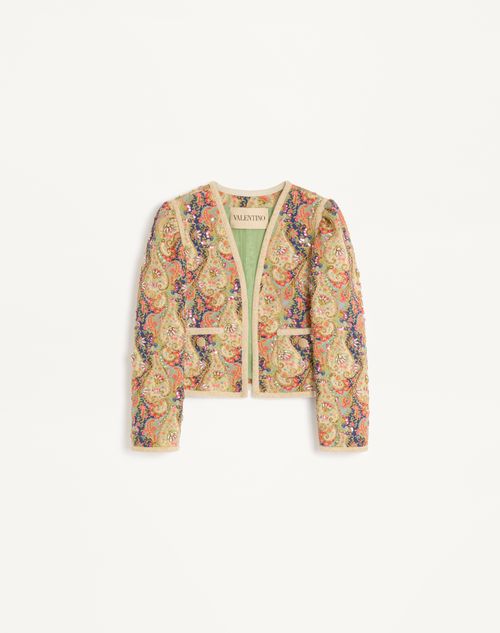 Valentino - Piquet Jacket With Voyage Imaginaire Paisley Print - Multicolor - Woman - Jackets And Blazers
