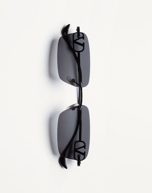 Valentino - Rectangular Metal Sunglasses - Black/grey - Unisex - Eyewear