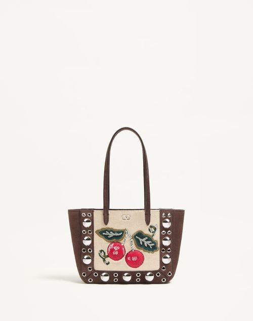 Valentino Garavani - Valentino Garavani Nellcôte Mini Embroidered Shopping Bag - Brown/multicolour - Woman - Totes