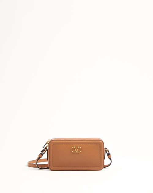 Valentino Garavani - Mini Sac Porté Épaule Valentino Garavani Alltime En Cuir De Veau Grainé - Amande - Femme - Valentino Garavani Alltime