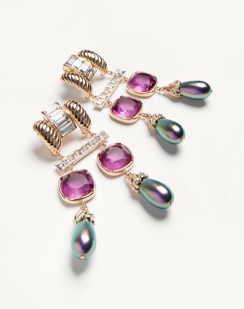 Valentino Garavani - Pendientes Hypergoutte En Metal Y Resina Con Cristales - Dorado/multicolor - Mujer - Bisutería