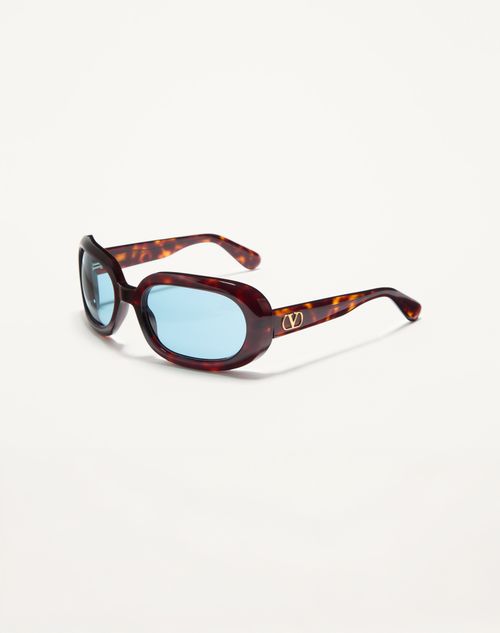 Valentino - Oval Wrap-around Acetate Eyewear - Dark Havana/light Blue - Unisex - Eyewear