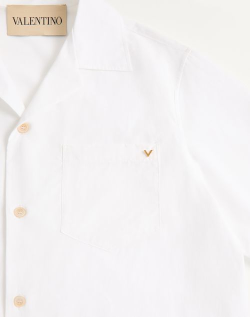 Valentino - Valentino Bowling Shirt In Cotton Poplin With Vgold - White - Man - Shirts