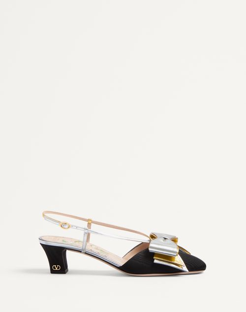 Valentino Garavani - Bowow Slingback-pumps Aus Moiree-stoff 45 mm - Schwarz/silber - Frau - Pumps