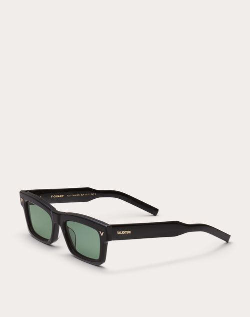 Valentino - V-shape Rectangular Acetate Frame - Dark Green - Unisex - Eyewear