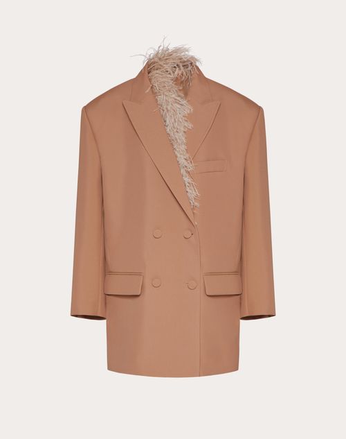 Valentino - Embroidered Techno Weave Blazer - Light Camel - Woman - Jackets And Blazers
