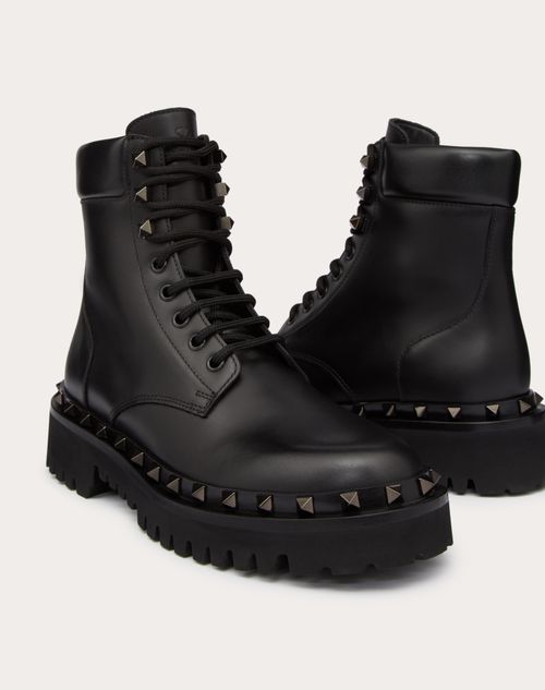 Valentino Garavani - Rockstud Calfskin Combat Boot With Matching Studs 50mm - Black - Woman - Boots