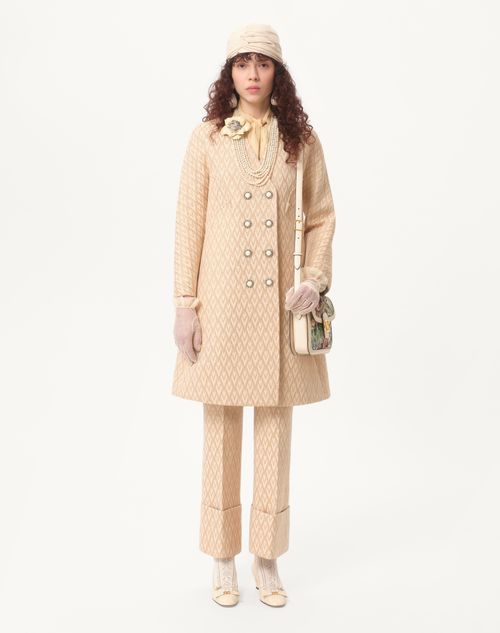 Valentino - Lurex Jacquard Toute La V Coat - Birch/gold - Woman - Coats And Outerwear