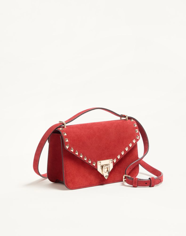 Valentino Garavani Rockstud Small Shoulder Bag In Suede Woman Red Uni