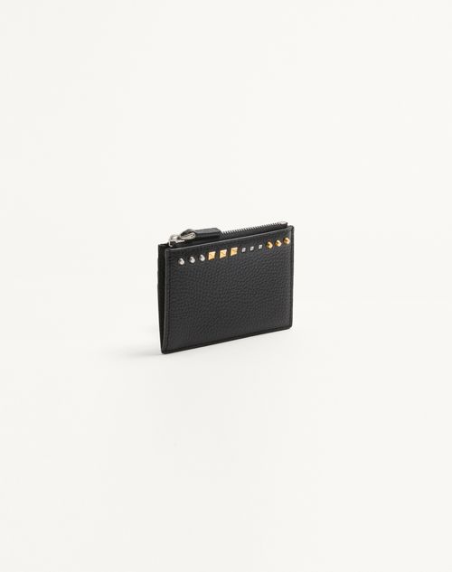 Valentino Garavani - Rockstud Grainy Calfskin Cardholder - Black - Man - Wallets And Small Leather Goods