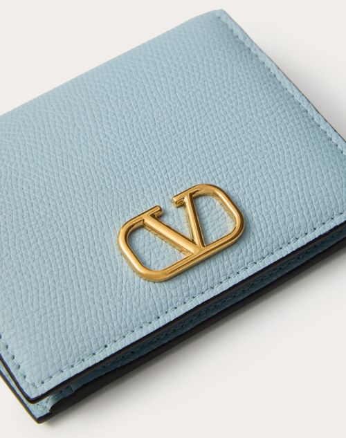 Valentino Garavani - Compact Vlogo Signature Grainy Calfskin Wallet - Porcelain Blue - Woman - Wallets & Cardcases - Accessories
