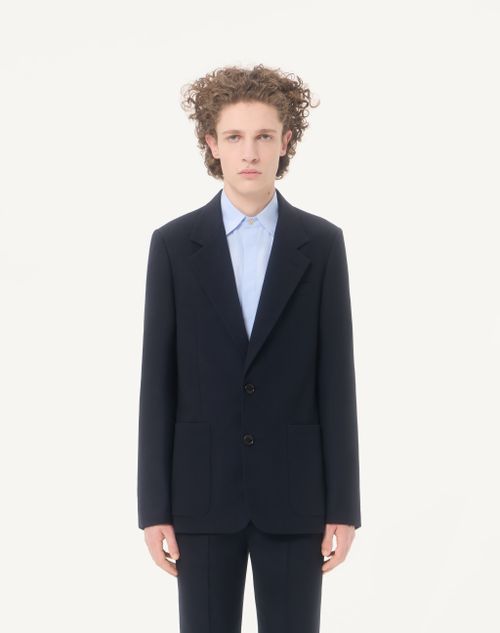 Valentino - Valentino Single-breasted Jacket In Natté Wool - Dark Blue - Man - Coats And Blazers