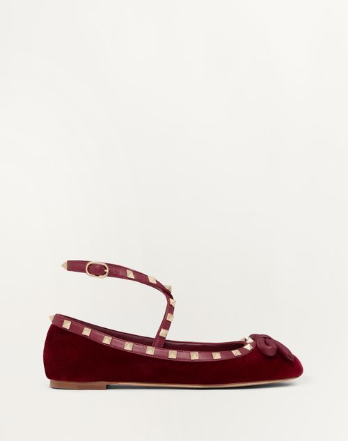 Valentino Garavani - Rockstud Velvet Ballerina - Cherry Red - Woman - Shelf - W Shoes - Ballerinas