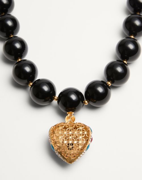 Valentino Garavani - Coeur Royal Necklace In Metal, Resin, Enamel And Swarovski® Crystals - Black/multicolour - Woman - Fashion Jewelry