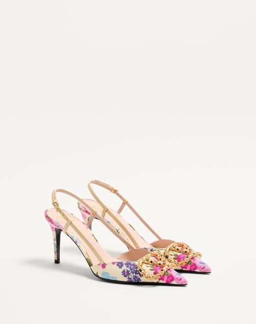 Valentino Garavani - Vlogo Signature Slingback Pumps In Papier Floral Moiré Fabric 80mm - Multicolour - Woman - Woman Shoes Sale