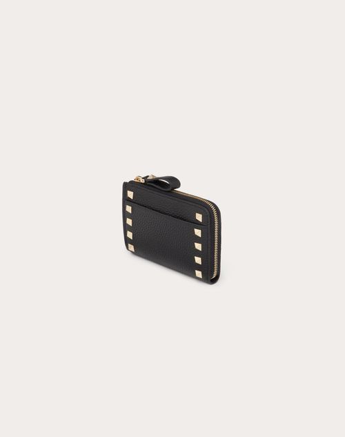 Rockstud Grainy Calfskin Cardholder With Zipper by Valentino