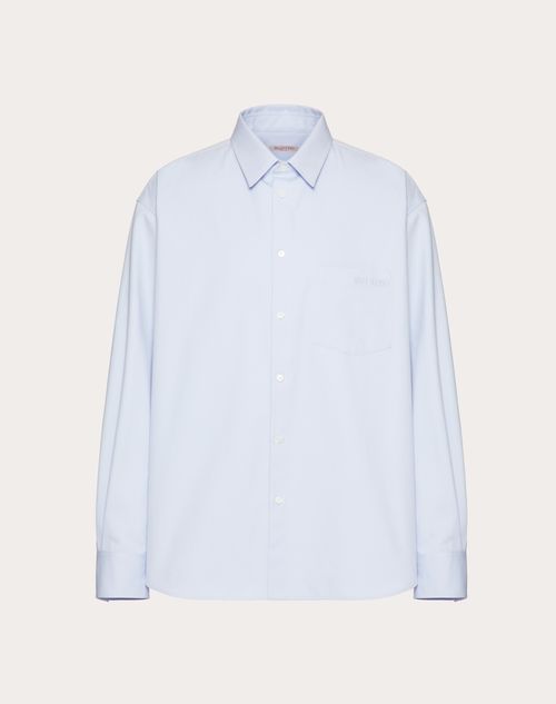 Valentino - Technical Cotton Shirt Mit Valentino-stickerei - Himmelblau - Mann - Hemden