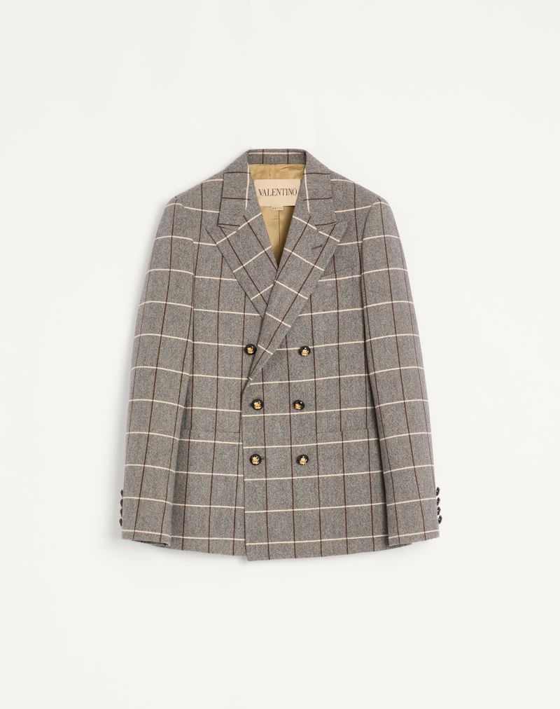 Veste Croisée Laine Carreaux Gris — Valentino