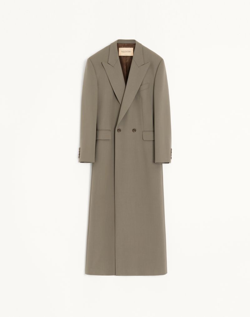 Manteau Croisé Laine Légère Nœud Taupe — Valentino