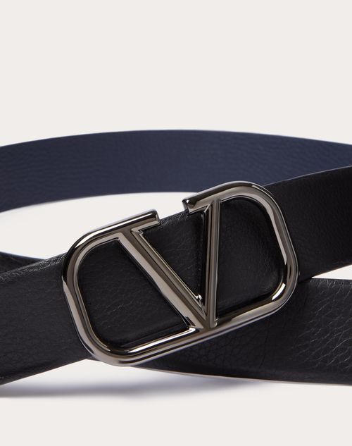 Valentino Garavani - Cinturón Reversible De 40 mm De Cuero Graneado De Becerro Con El Vlogo Signature - Negro/marine - Hombre - Cinturones