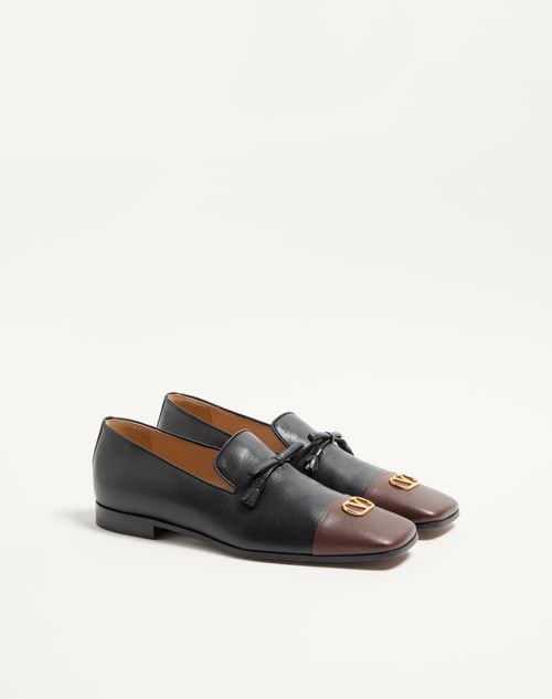 Valentino Garavani - Babouchoes Kidskin Loafer - Black/bark Brown - Man - Loafers And Driver