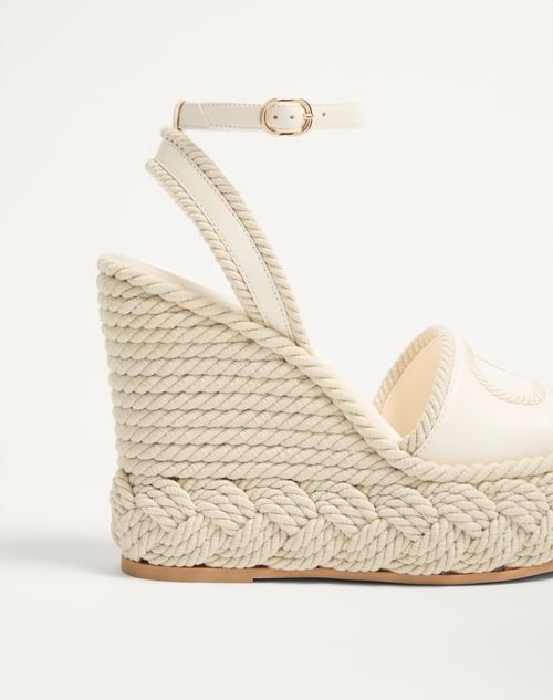 Valentino Garavani - VLOGO TORCHON WEDGE SANDAL IN NAPPA 130MM - Ivory - Woman - Espadrilles And Wedges