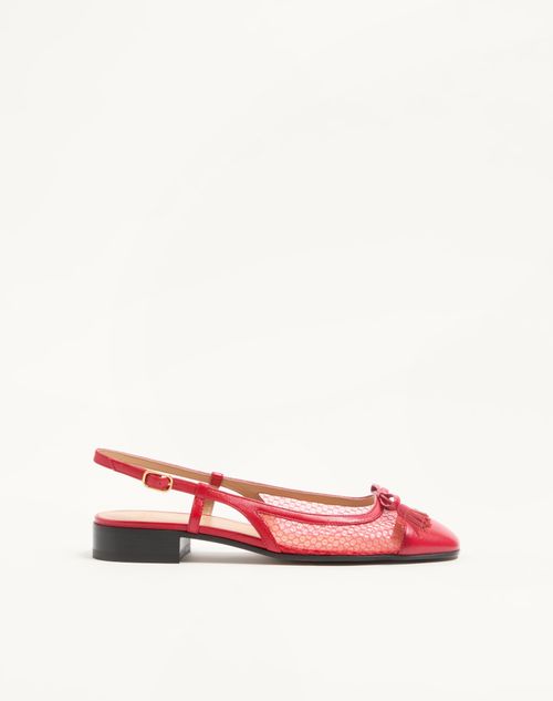 Valentino Garavani - Valet Du Roi Slingback Ballerina In Mesh And Kidskin 25mm - Rouge Pur - Woman - Ballerinas