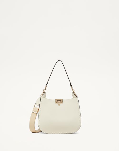 Rockstud Grainy Calfskin Hobo Bag for Woman in Beige