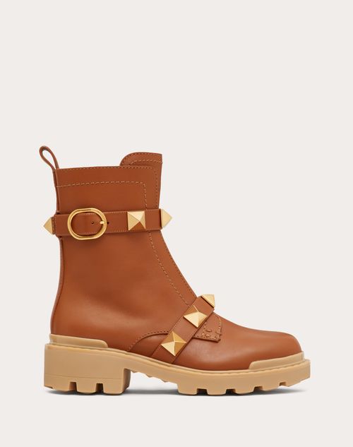 Valentino Garavani - Botas Militares Roman Stud De Piel De Becerro Con Tacón De 40 mm - Marrón Tostado - Mujer - Botas