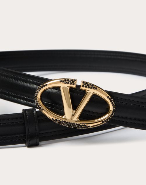 Valentino Garavani - The Bold Edition Vlogo Shiny Calfskin Belt 20 Mm - Black - Woman - Belts - Accessories