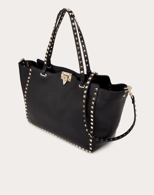 Medium Grainy Calfskin Rockstud Bag for Woman in Black