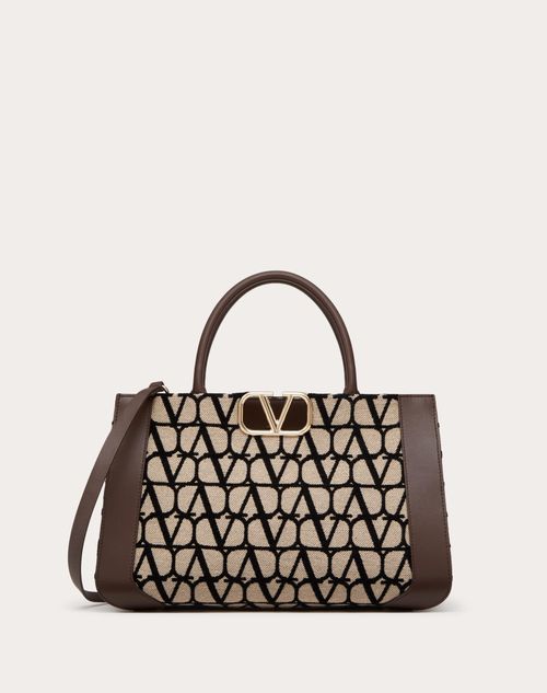 Valentino Garavani - Sac À Main Moyen Vlogo Signature En Toile Iconographe - Beige/noir - Femme - Cabas