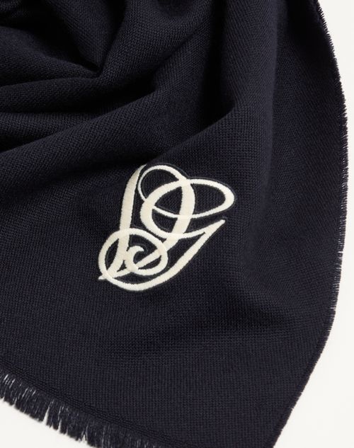 Valentino Garavani - Écharpe Vg En Laine Avec Broderie - Bleu Marine - Homme - Accessoires Textiles